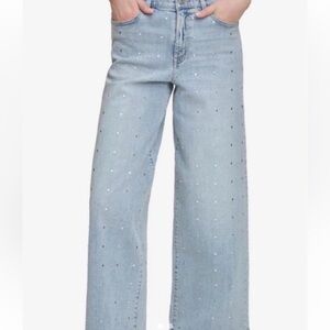 DKNY STUDDED Light Blue Embellished Wide-Leg Jeans SIZE 10